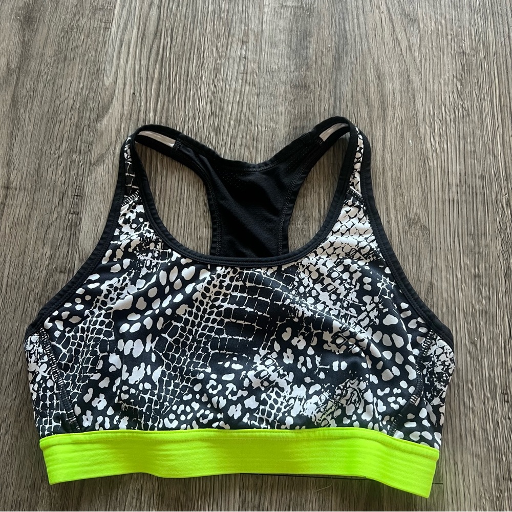 Women's Black and Neon Green Sports Bra